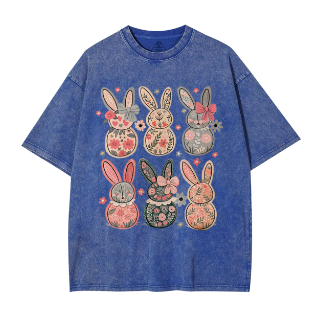 Coquette Easter Bunny Floral Mama Washed T-Shirts