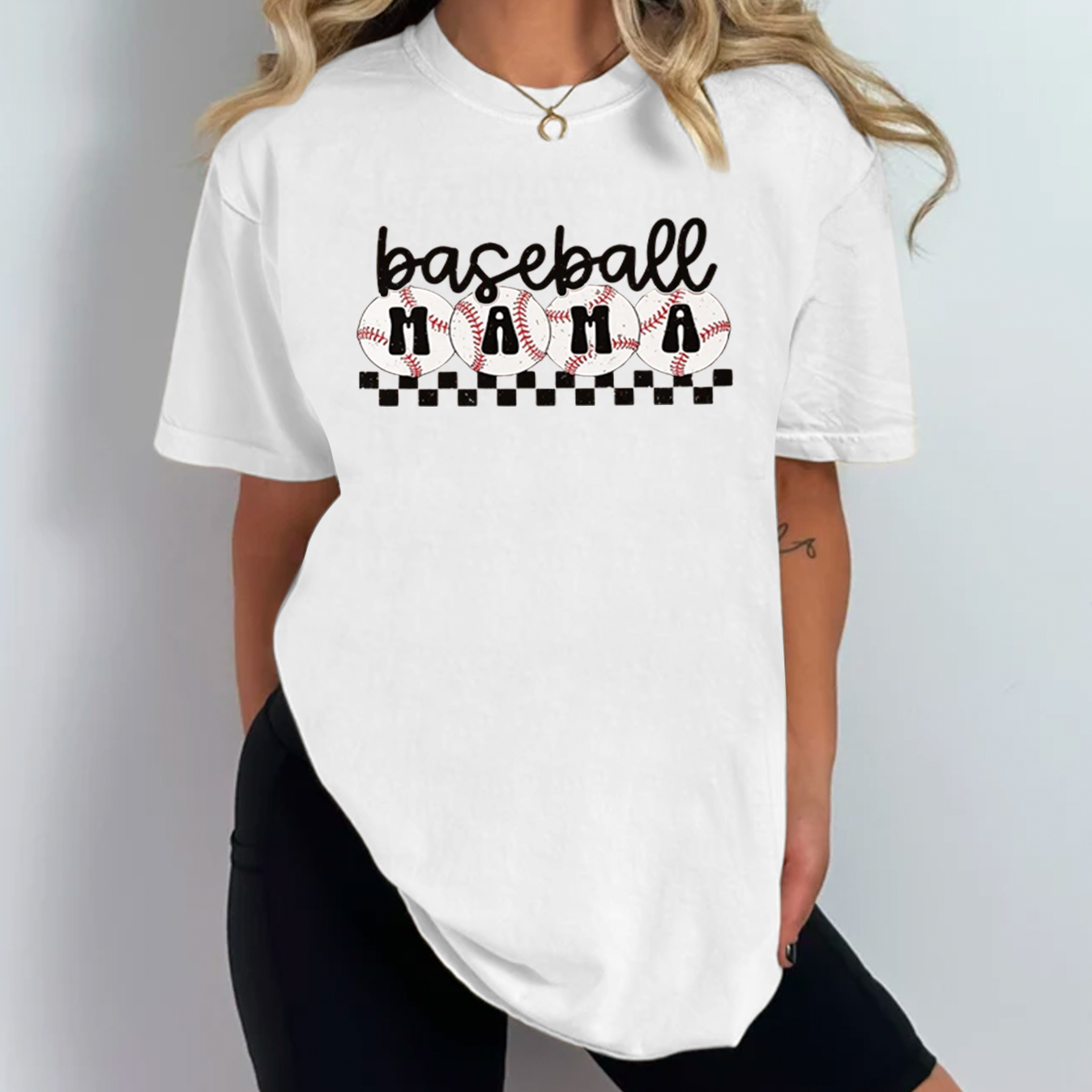 Checkered Baseball Mama T-Shirts