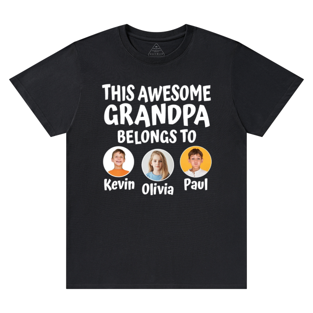 Personalized Grandpa With Grandkids Name And Photo T-shirt