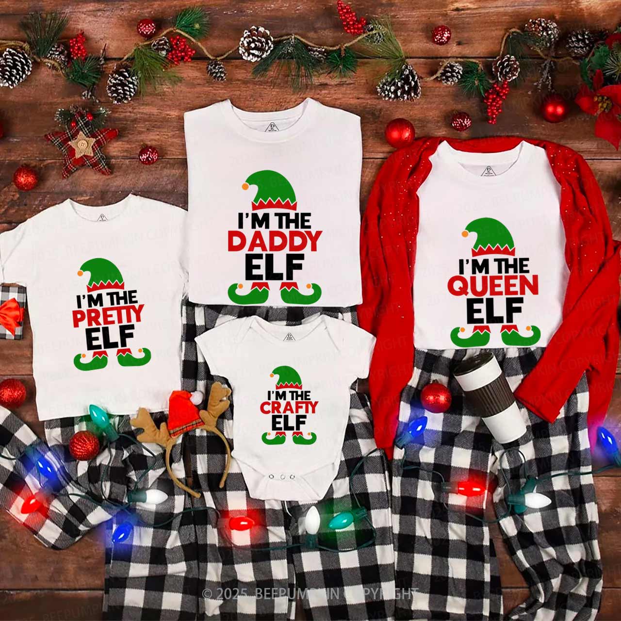 Personalized Funny Elf Christmas Family Matching T-Shirts Beepumpkin