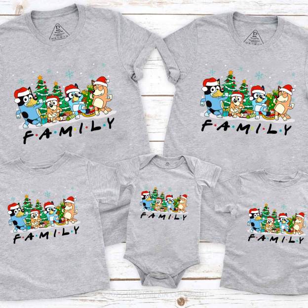 Snowflake Cartoon Dog Christmas Party Family Matching T-Shirts Beepumpkin