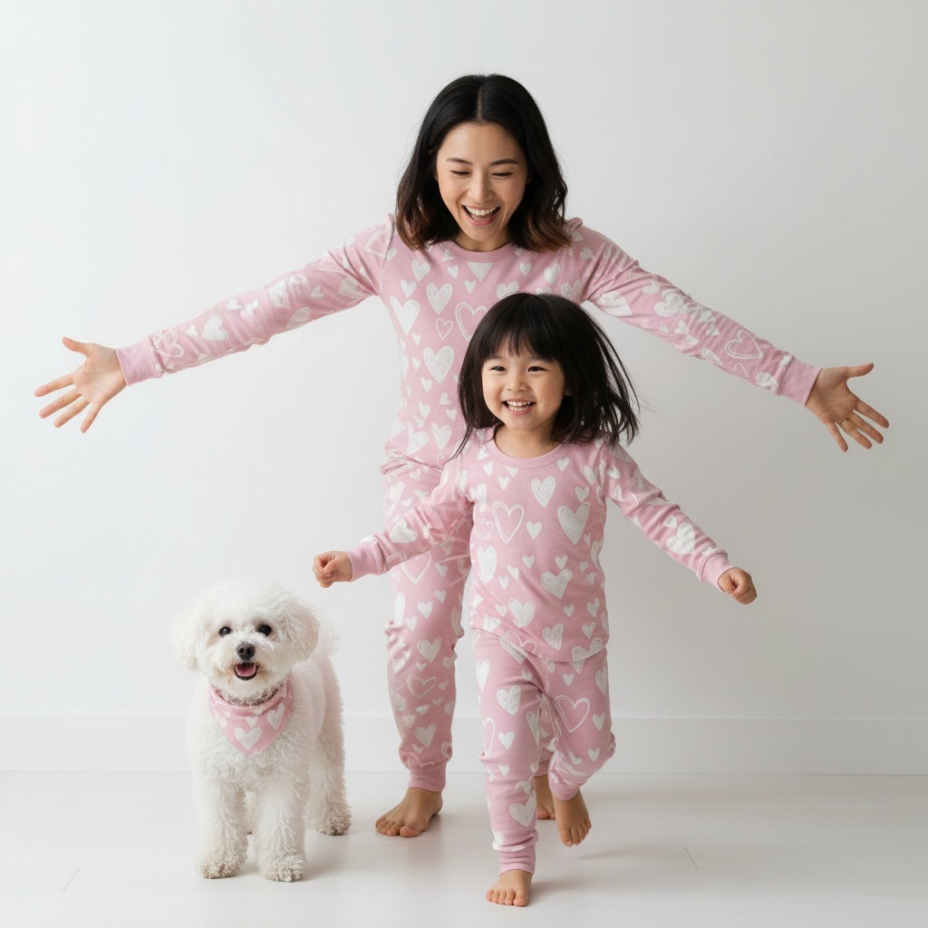 Heart Cloud All-Over Print Mom&Me Cuffed Pajama Sets