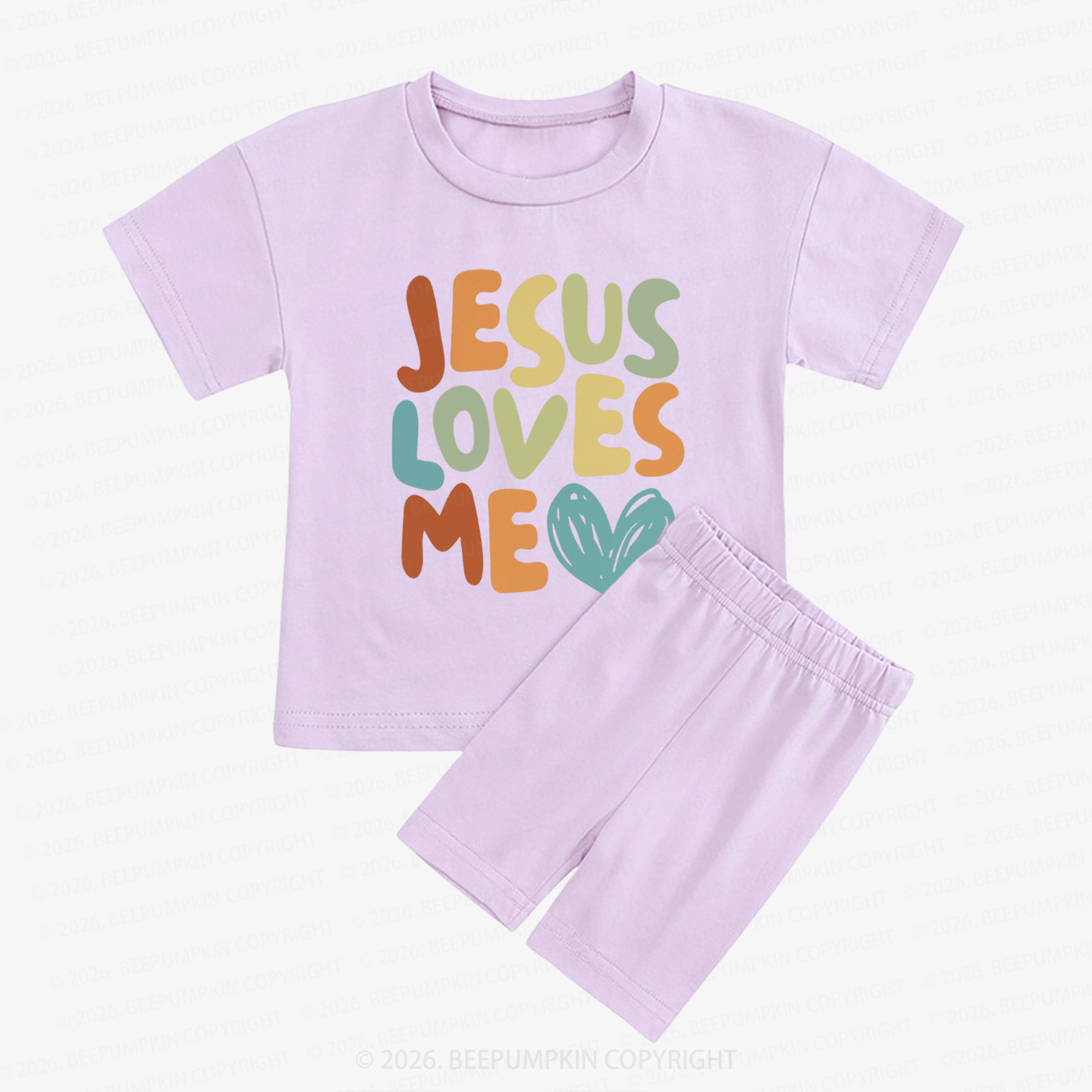 Jesus Loves Me Christian Kids Biker Shorts&Tee