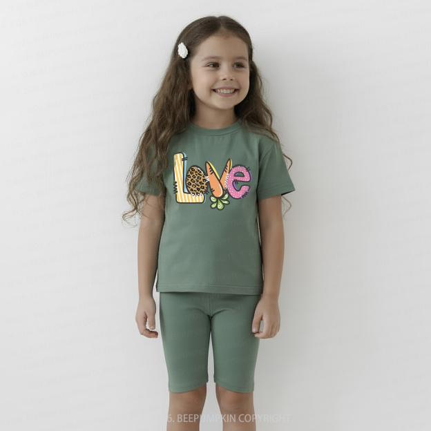 Easter Carrot Love Kids Biker Shorts&Tee