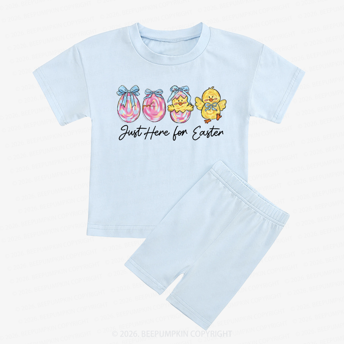 Just Here For Easter Pastel Eggs Coquette Kids Biker Shorts&Tee