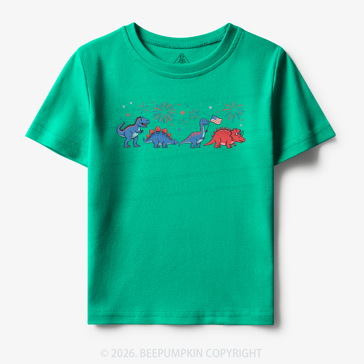 Cute Dinosaur American Flag Fireworks Toddler&Kid's Tees