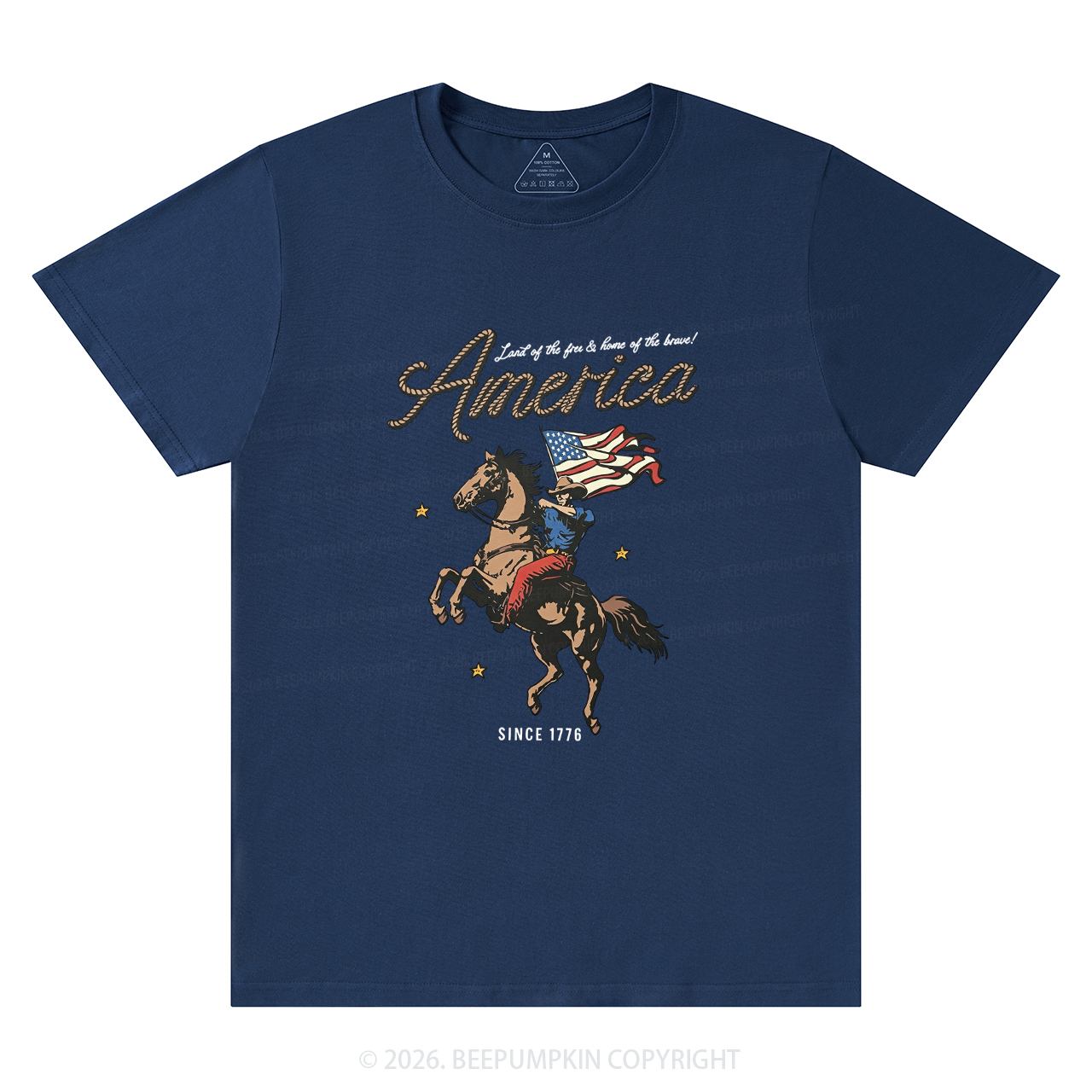 Western Cowboy Waving American Flag Retro T-Shirts