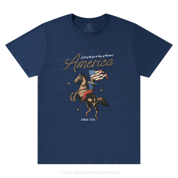 Western Cowboy Waving American Flag Retro T-Shirts