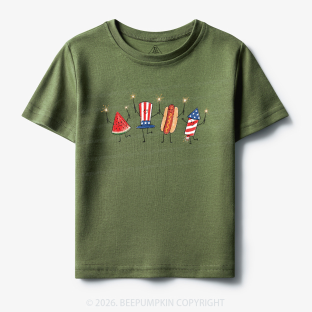 Patriotic Watermelon Hotdog Firework American Toddler&Kid's Tees