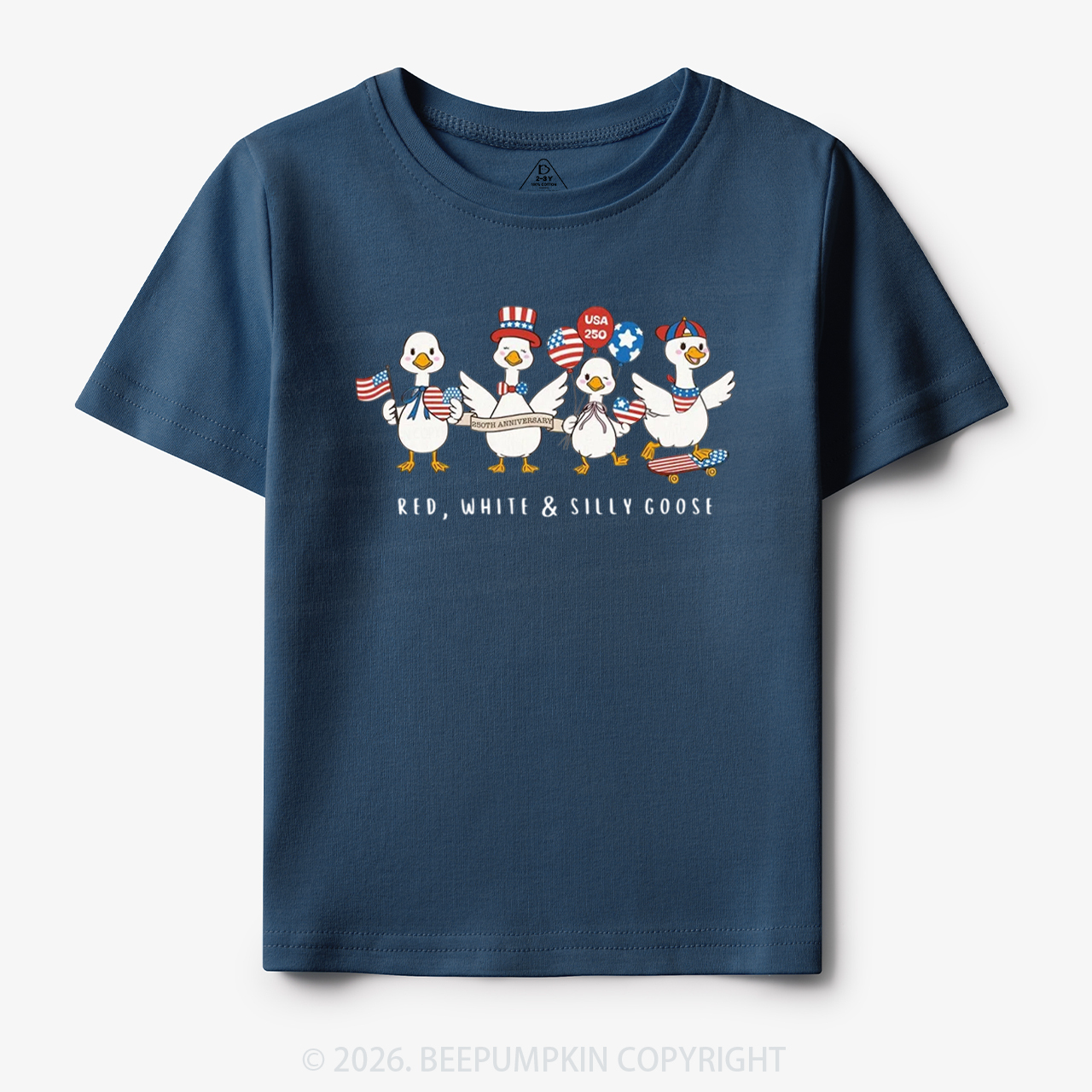 Red White Silly Goose USA 250 Patriotic Toddler&Kid's Tees