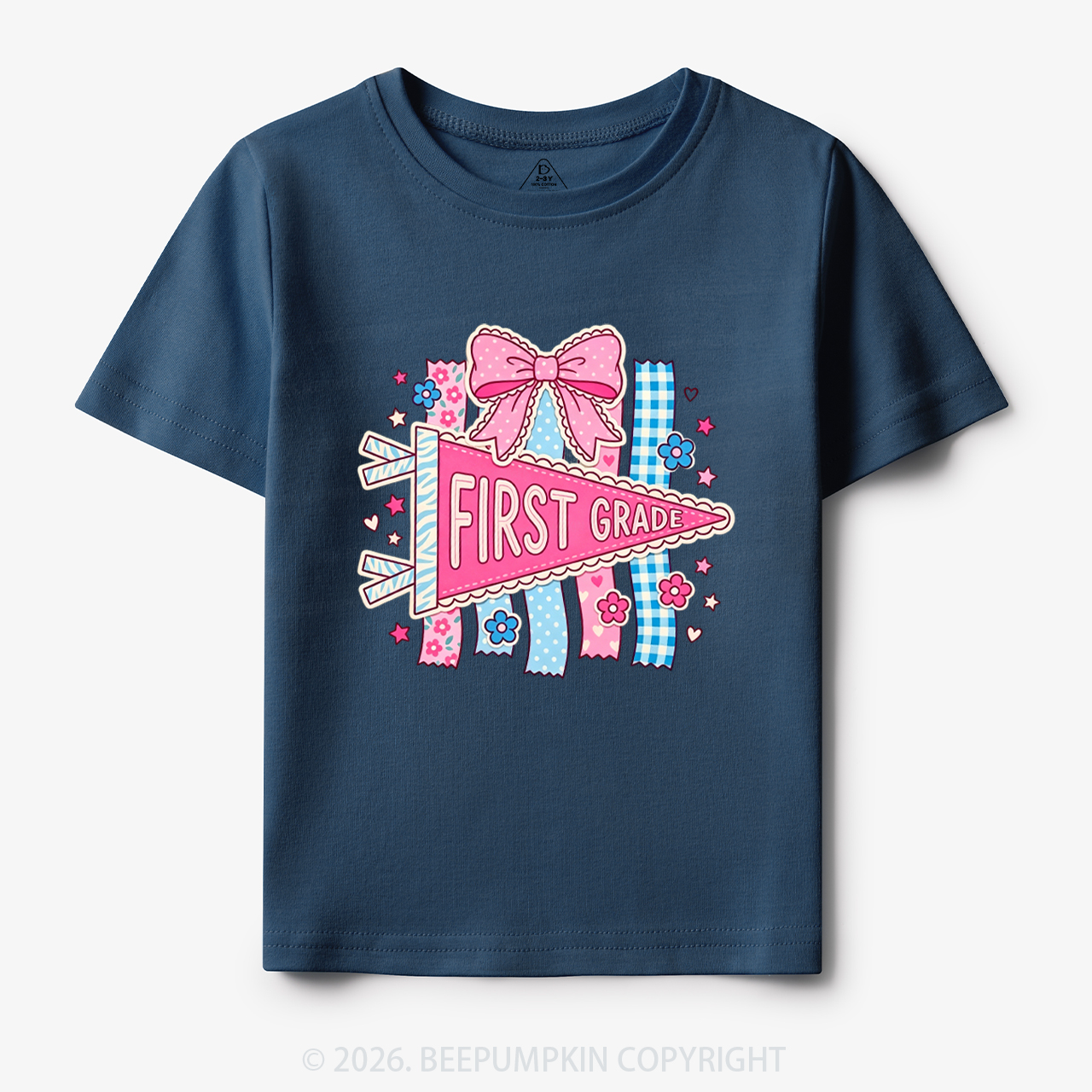 Personalized Pink Bow Pennant Back To School Toddler&Kid's Tees