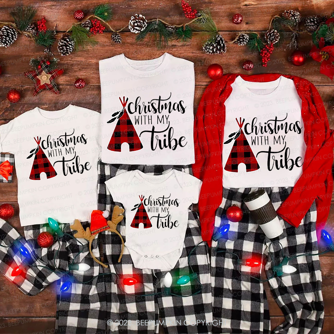 Christmas With My Tribe Family Matching Shirts Beepumpkin