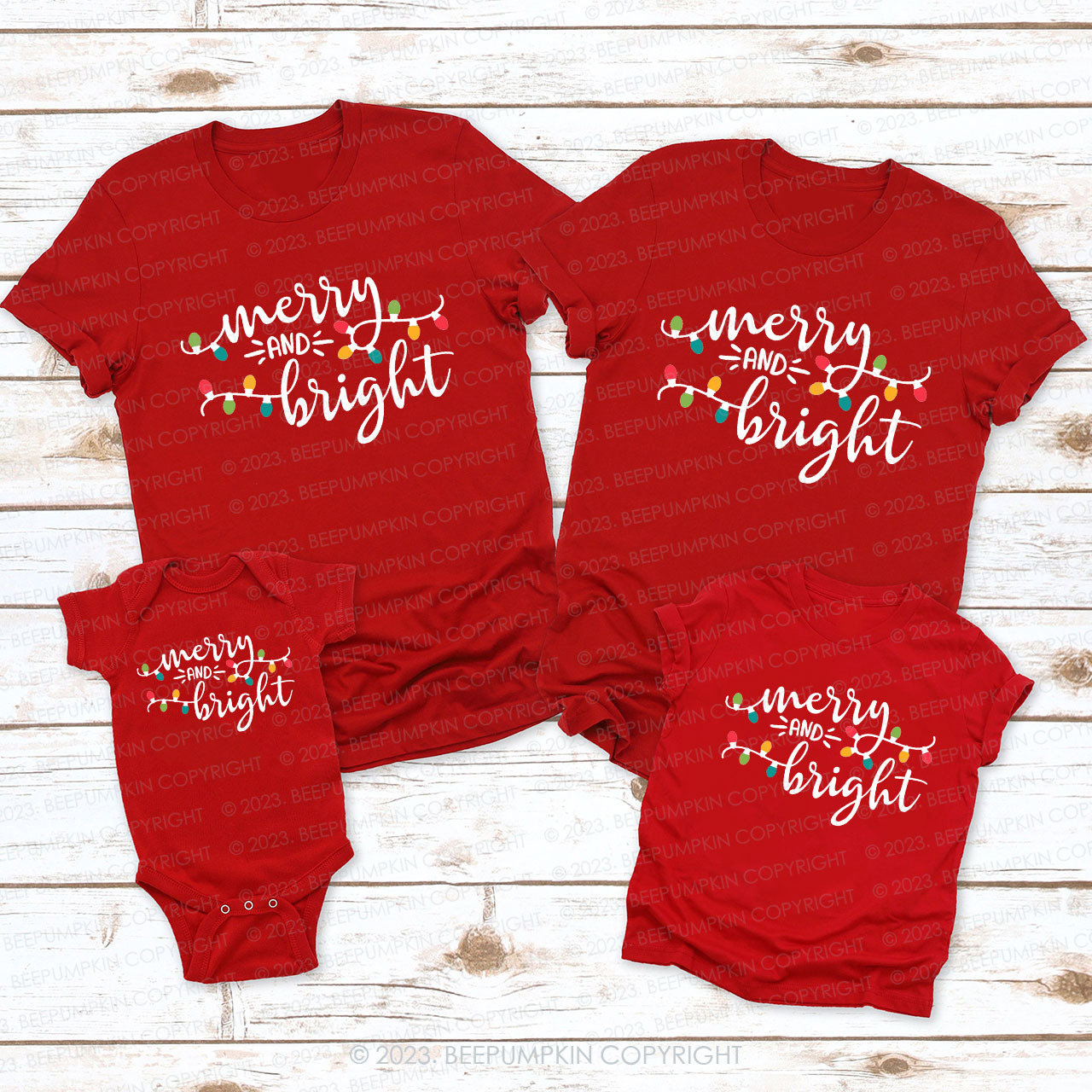 Christmas Lights - Merry And Bright Family Matching Shirts Beepumpkin