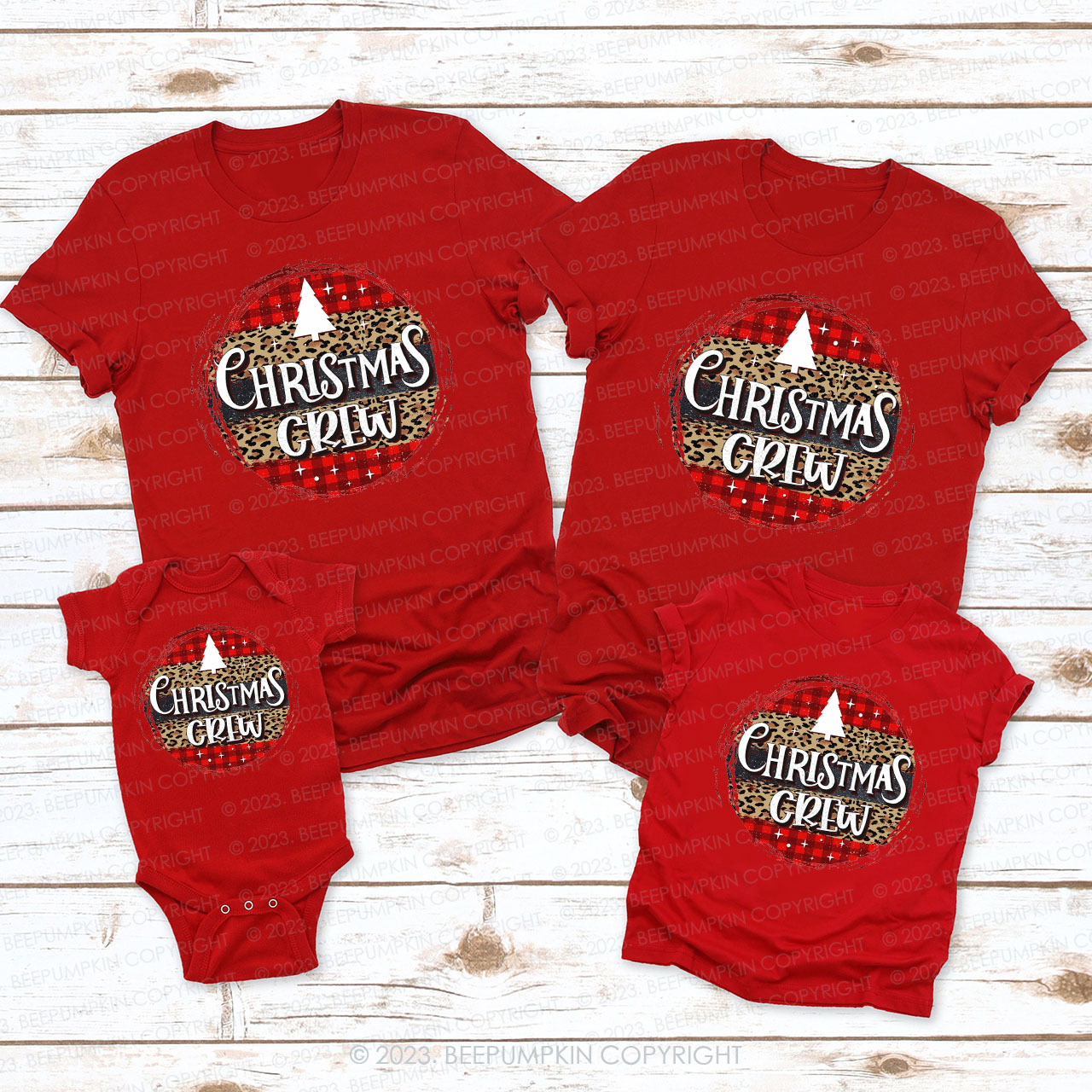 Christmas Crew Leopard Style Family Matching Shirts Beepumpkin