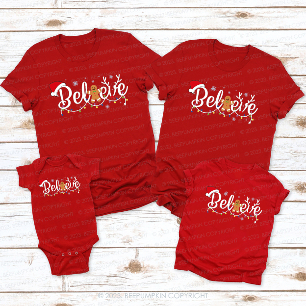 Gingerbread Believe Christmas T-Shirt For Family Beepumpkin