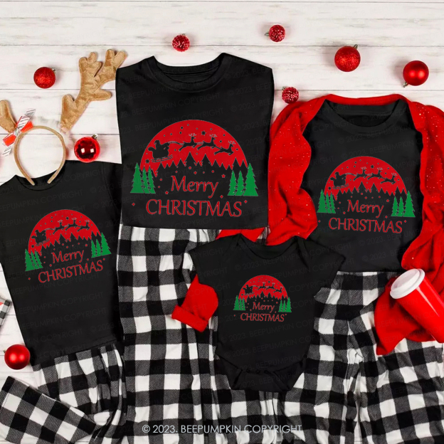 Christmas Elk Running in the Forest T-Shirt For Family Beepumpkin