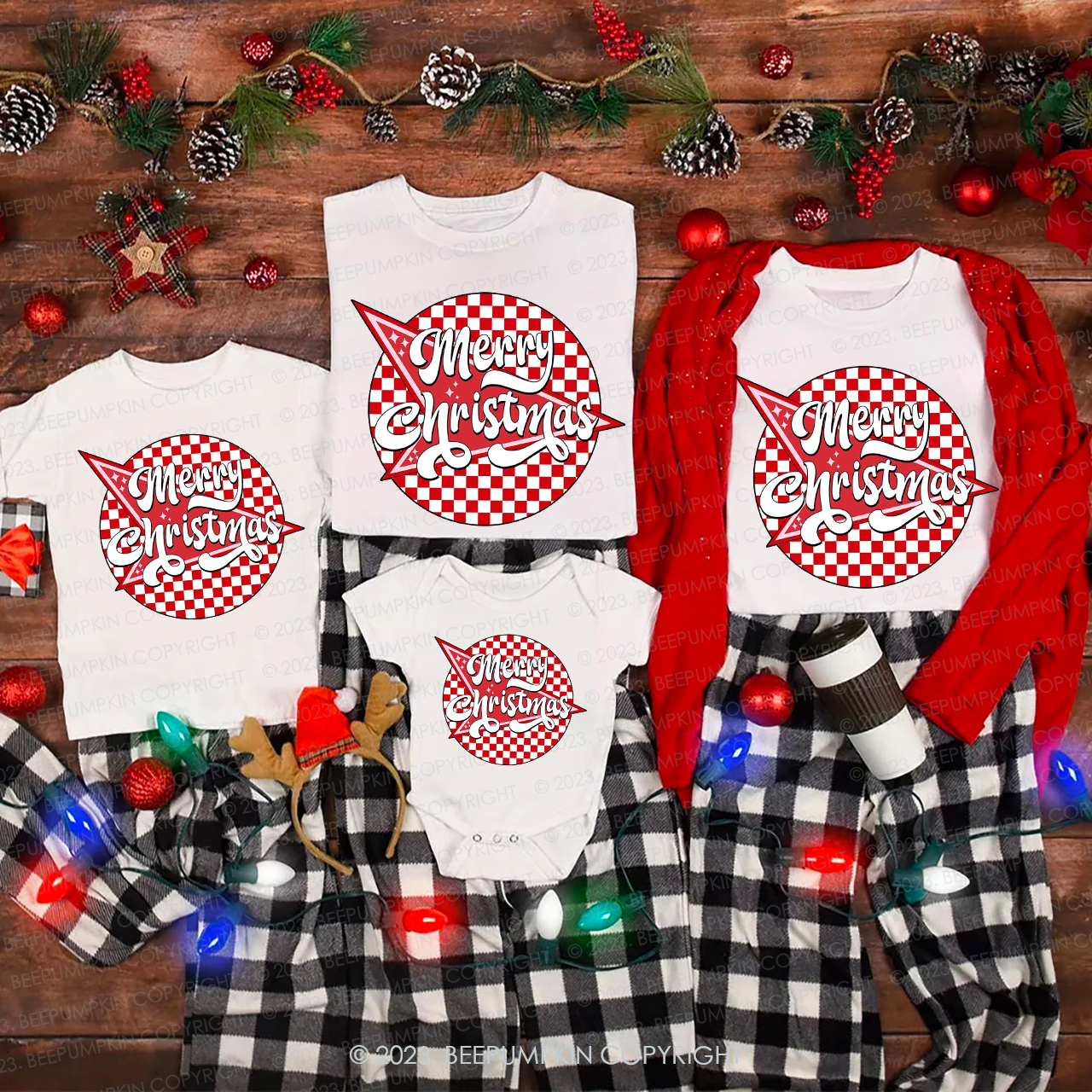 Retro Merry Christmas Matching Tees For Family Beepumpkin