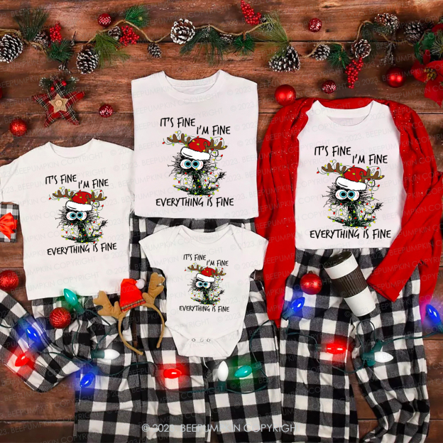Christmas Cat Lover Everything is Fine Matching Tees Beepumpkin