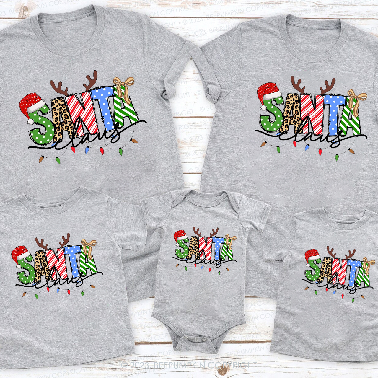 Santa Claus Lost Antlers Family Matching Tees Beepumpkin
