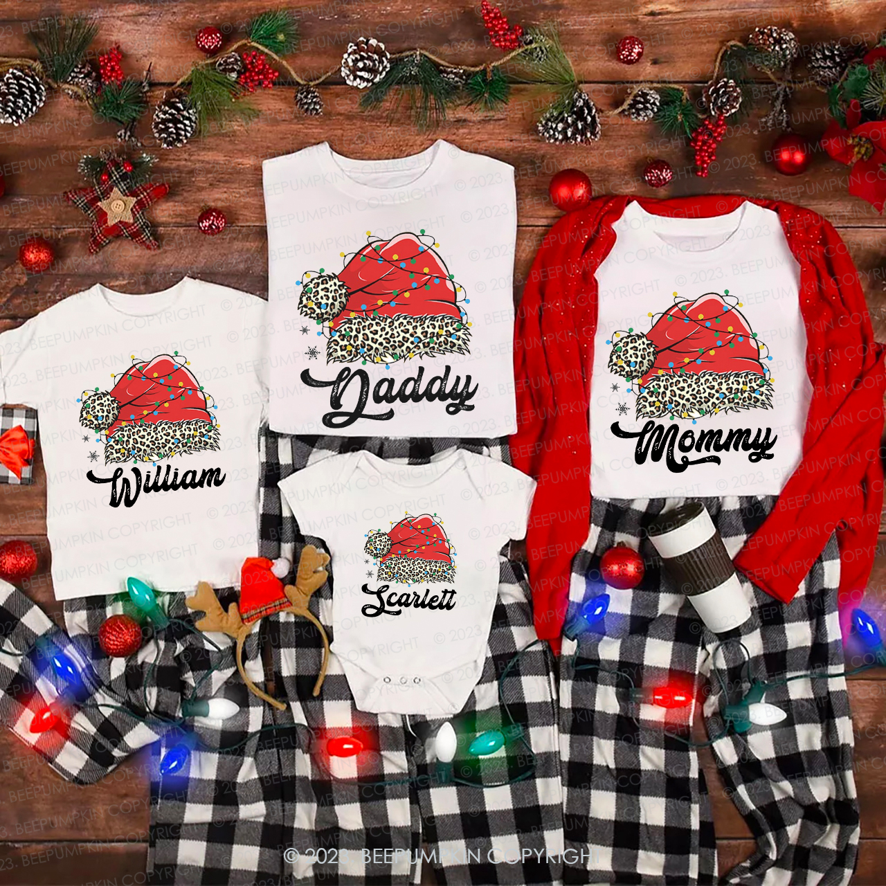Christmas Red Santa Hat Family Matching Shirts Beepumpkin