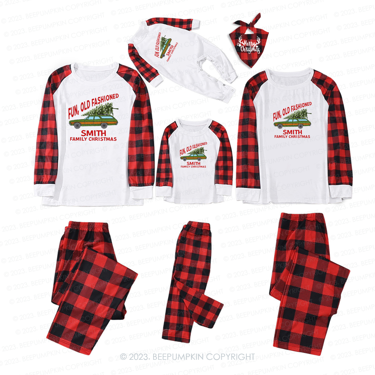 Custom Truck Tree Fun Old Fashioned Family Christmas Pajamas