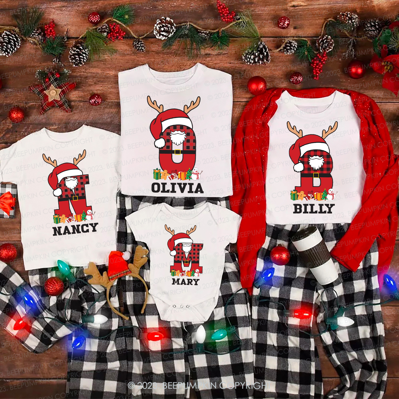 Personalized Alphabet Christmas Family T-Shirt