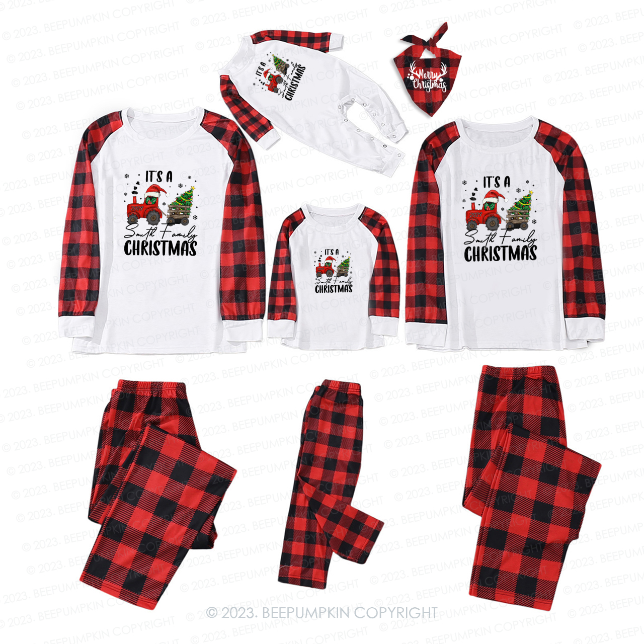 Personalized Matching Family Tractor Christmas Pajamas