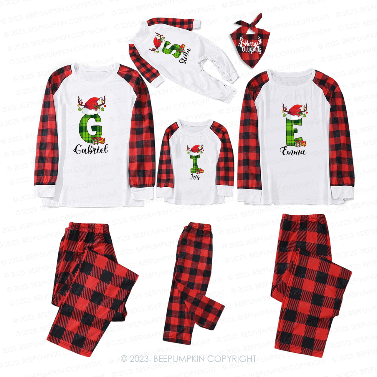 Mysterious Green Monogrammed Family Christmas 2023 Pajamas