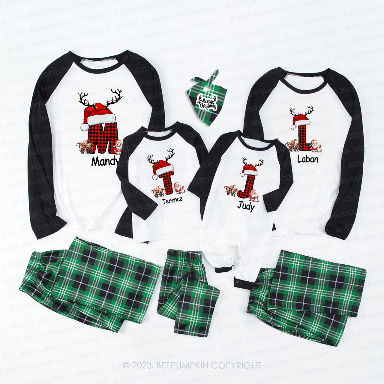 Monogrammed Family Customized Name Christmas Matching Pajamas