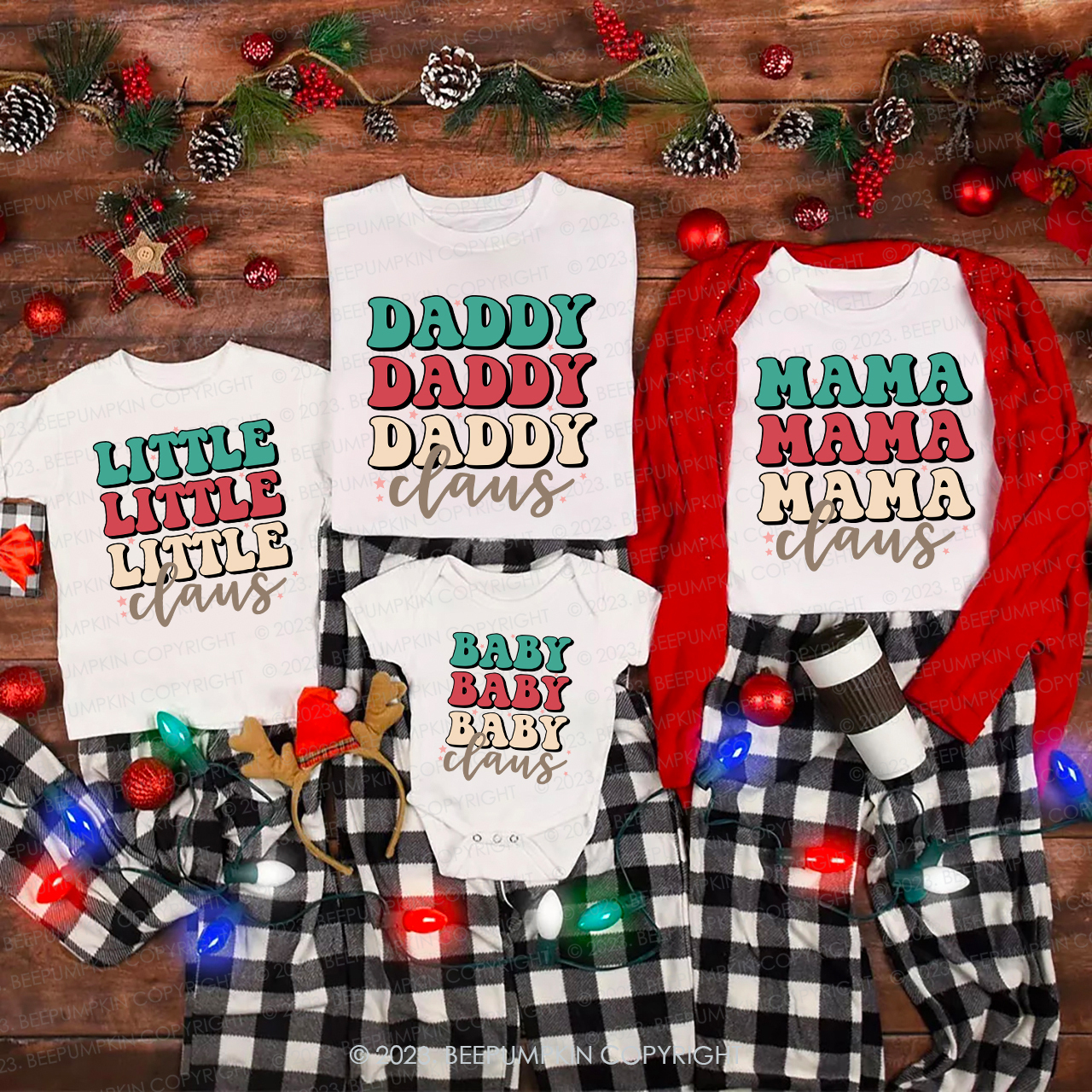 Claus Family Colored Letters Christmas Matching Shirts