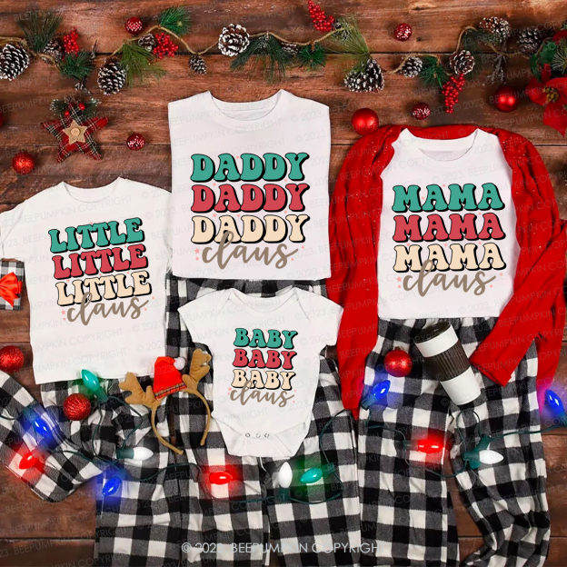 Claus Family Colored Letters Christmas Matching Shirts
