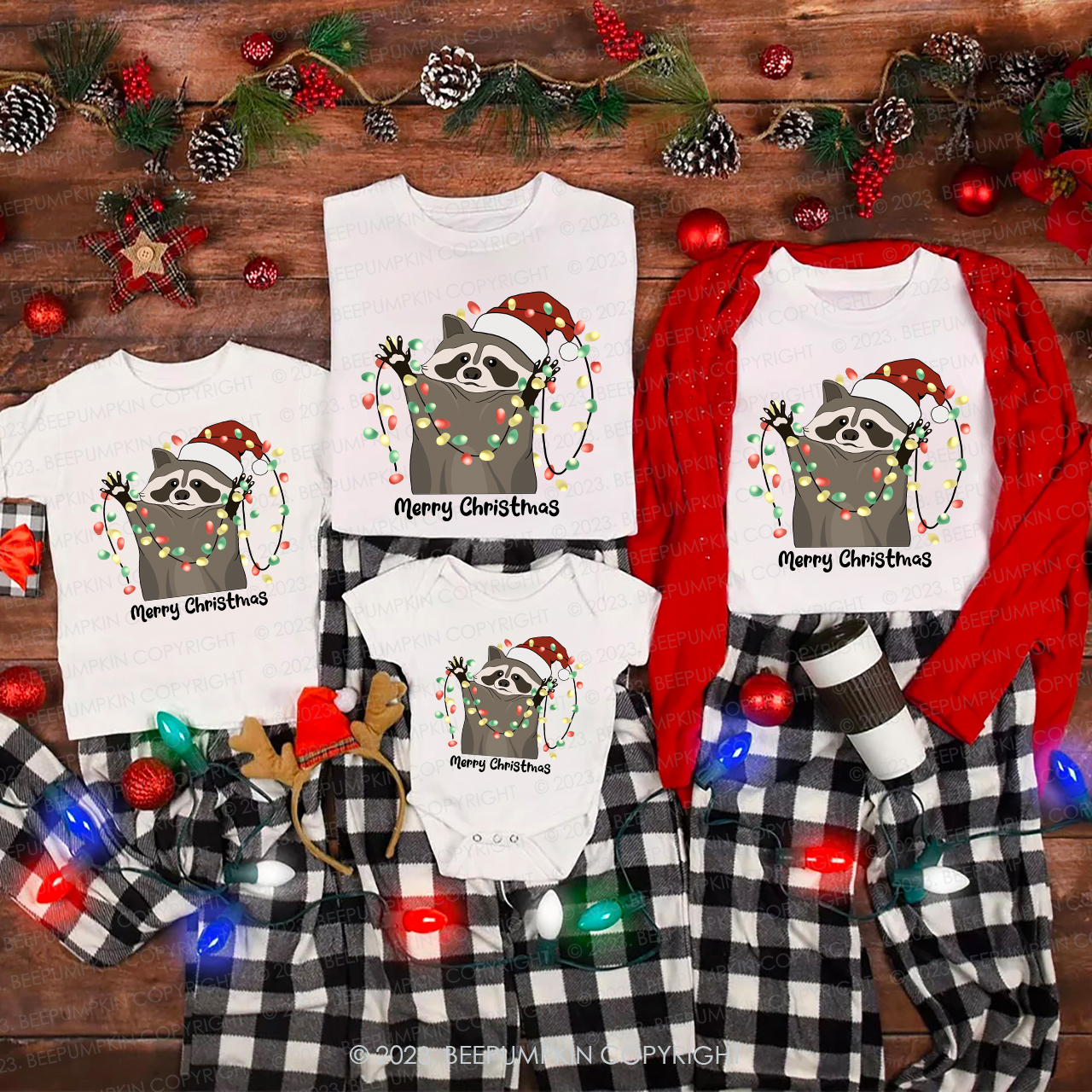 Christmas Raccoon Funny Animal  Happy Holidays Gift Matching Shirts