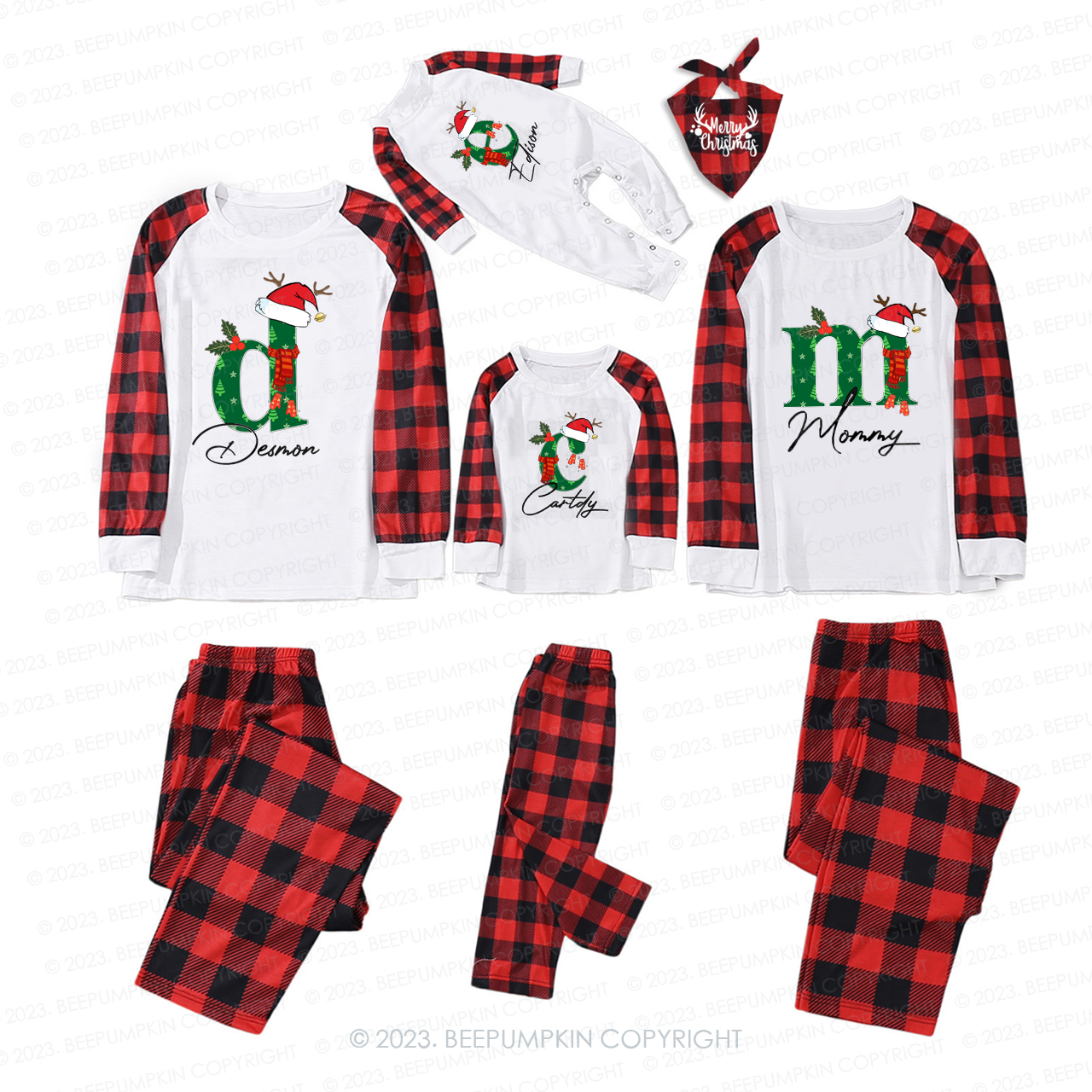 Personalized Lucky Monogrammed Family Christmas Matching Pajamas