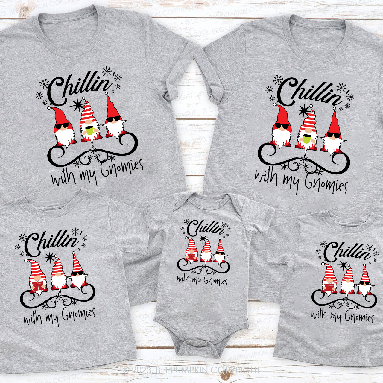 Chillin Gnomies Funny Family Christmas Matching Shirts