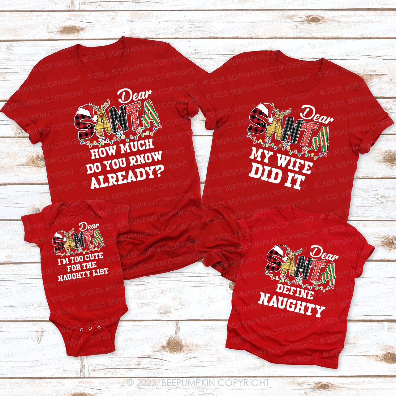 Dear Santa Spelling Design Christmas Matching Shirts