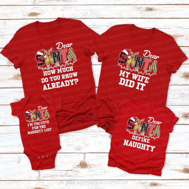 Dear Santa Spelling Design Christmas Matching Shirts