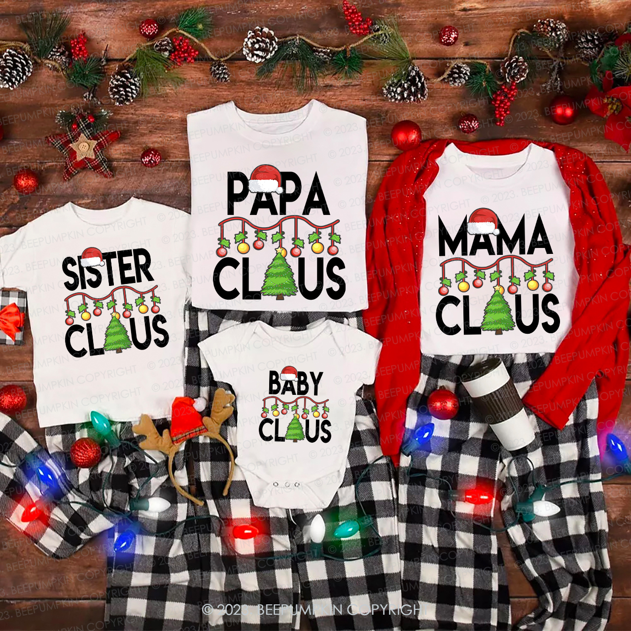 Personalized Cute Claus Christmas Candy Cane Matching Shirts