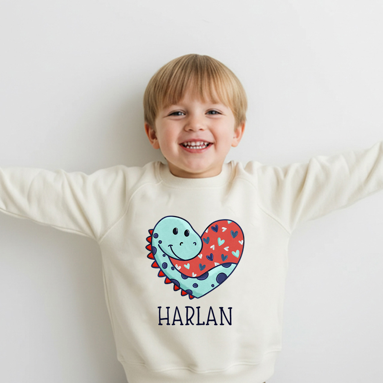 Personalized Dinosaur Valentine's Day Kid's Sweatshirt