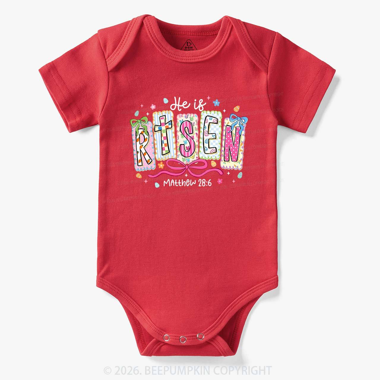 Easter Bow Lettering He Is Risen Baby Bodysuit