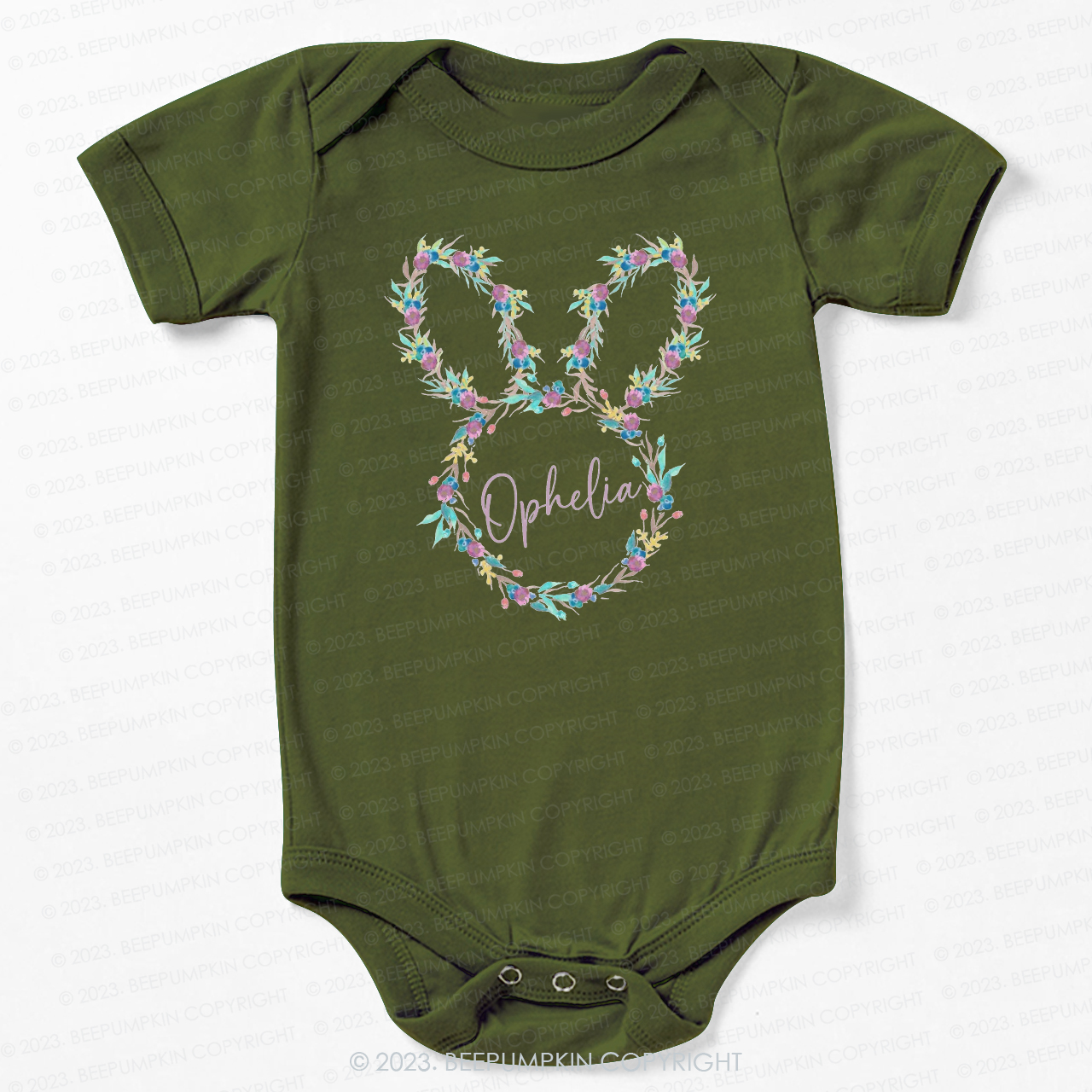 Floral Bunny Head Easter Bodysuit For Baby