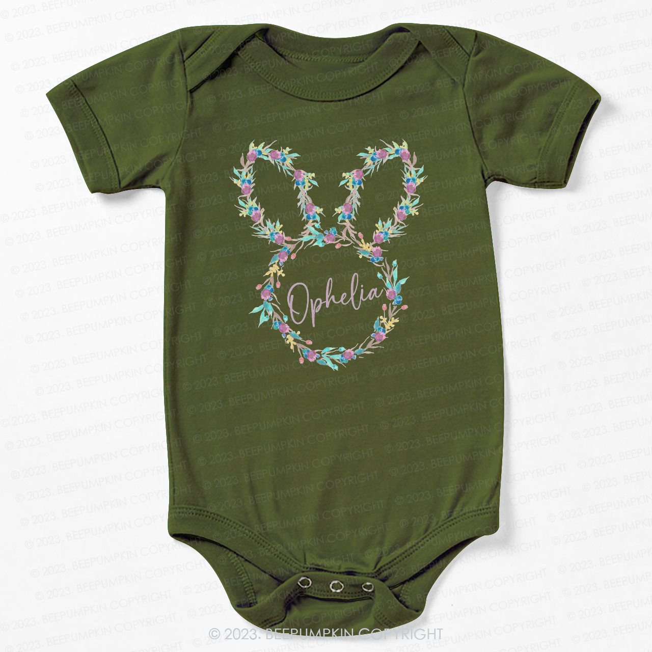 Floral Bunny Head Easter Bodysuit For Baby