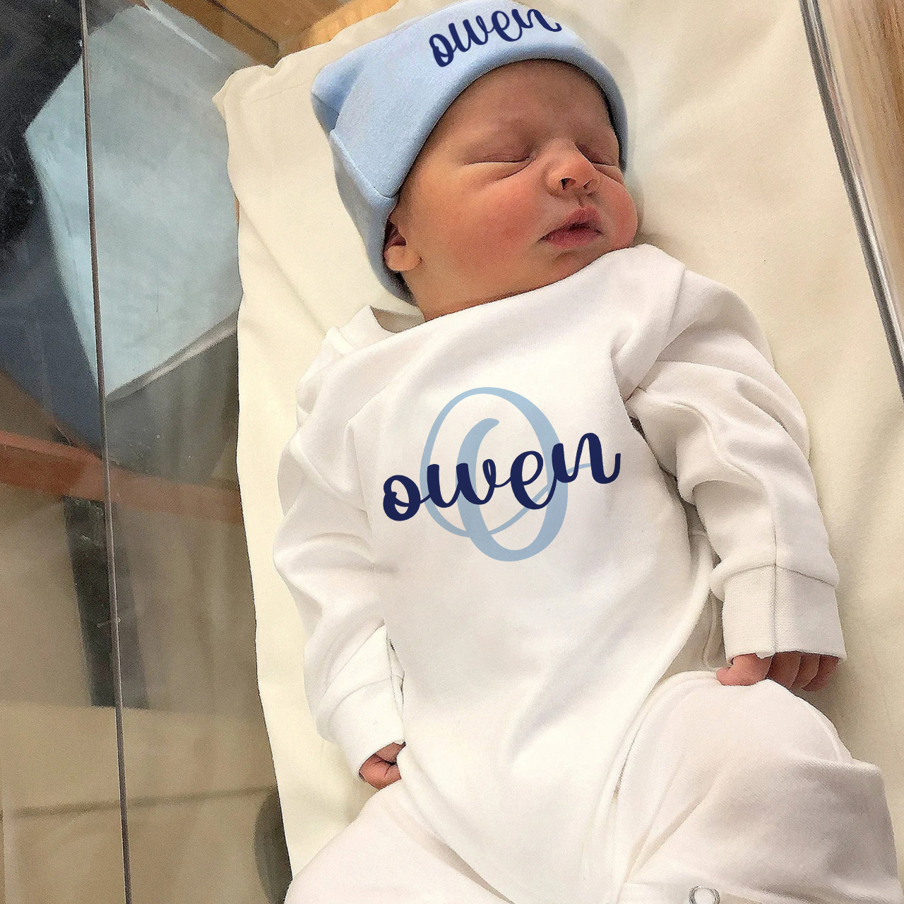 Personalized Babyblue Coming Home Romper&Hat