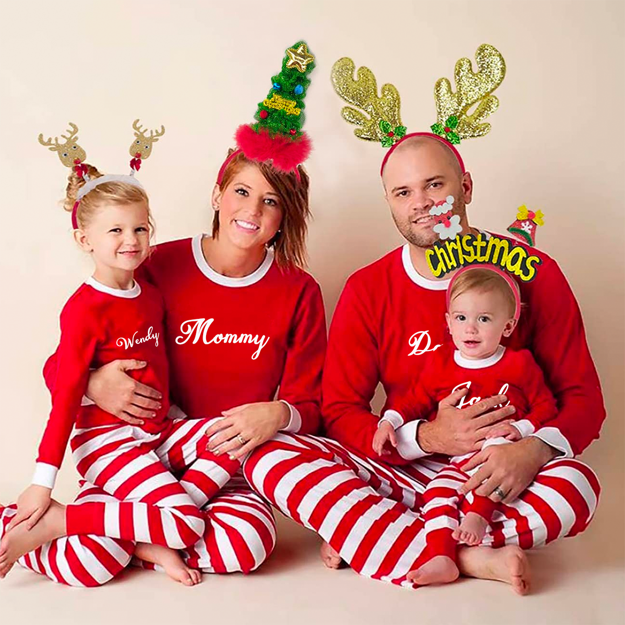 Personalized Matching Striped Xmas Pajamas For Family Members
