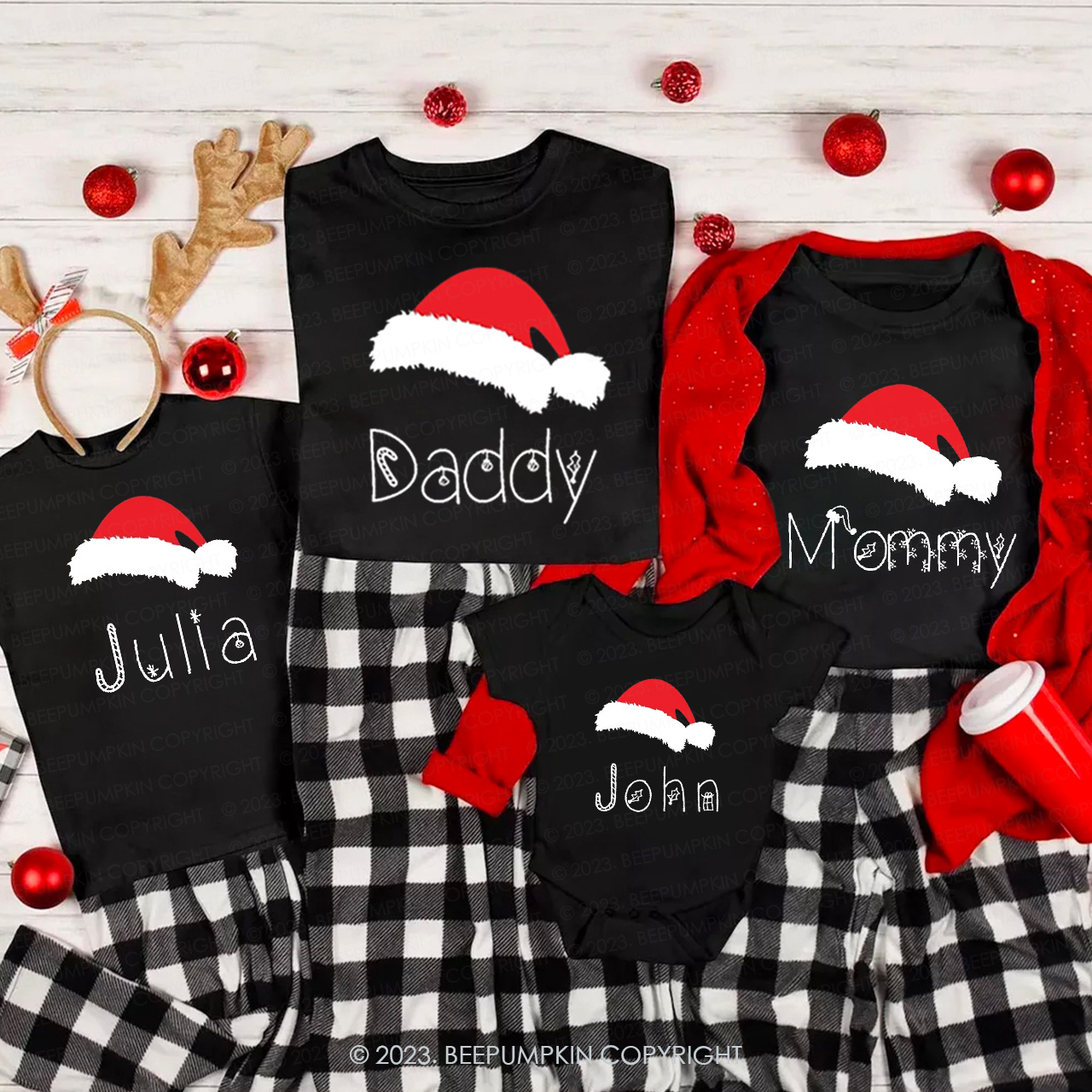 Personalized Hat Matching Christmas Shirts For Family Beepumpkin