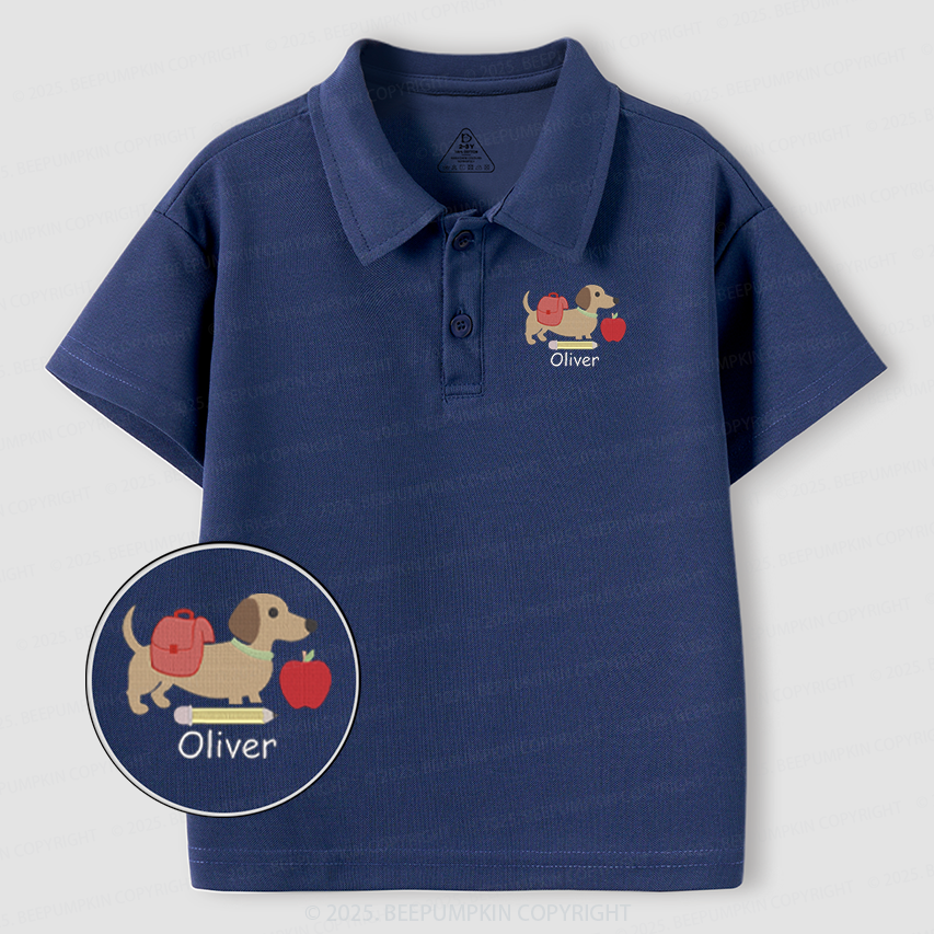 Embroidery Personalized Back To School Dachshund Toddler&Kid's Polo Shirt Beepumpkin