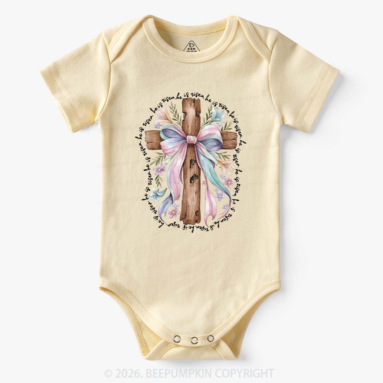 He Is Risen Soft Pastel Cross Baby Bodysuit