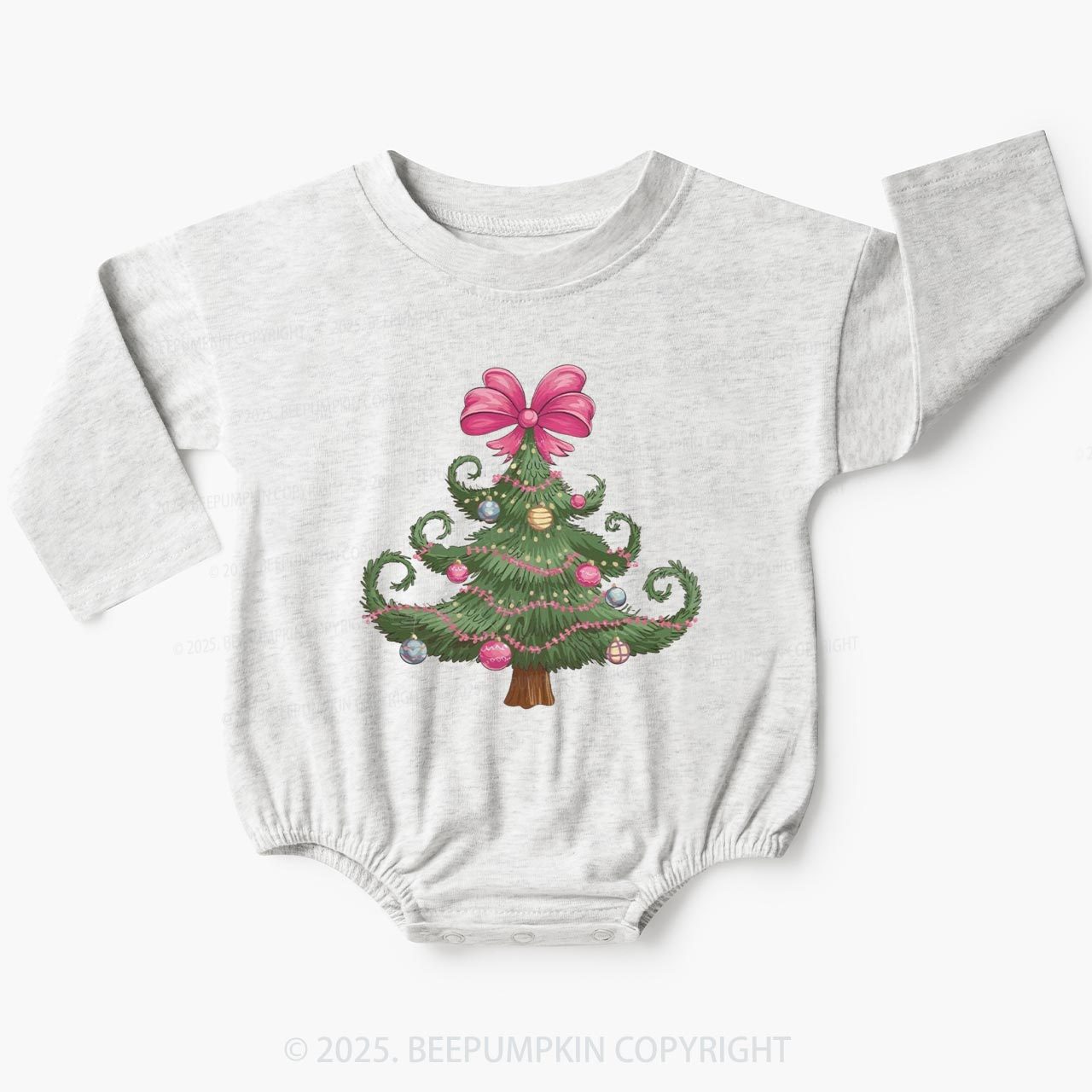 Christmas Tree Bow Baby Bubble Romper Beepumpkin