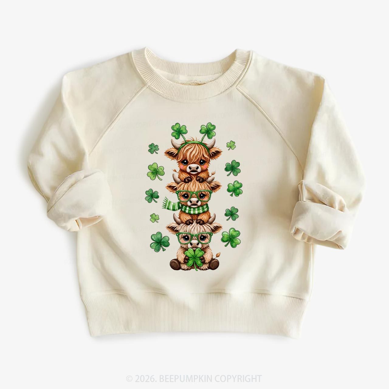 Highland Cow St. Patrick's Day Kid's Sweatshirt