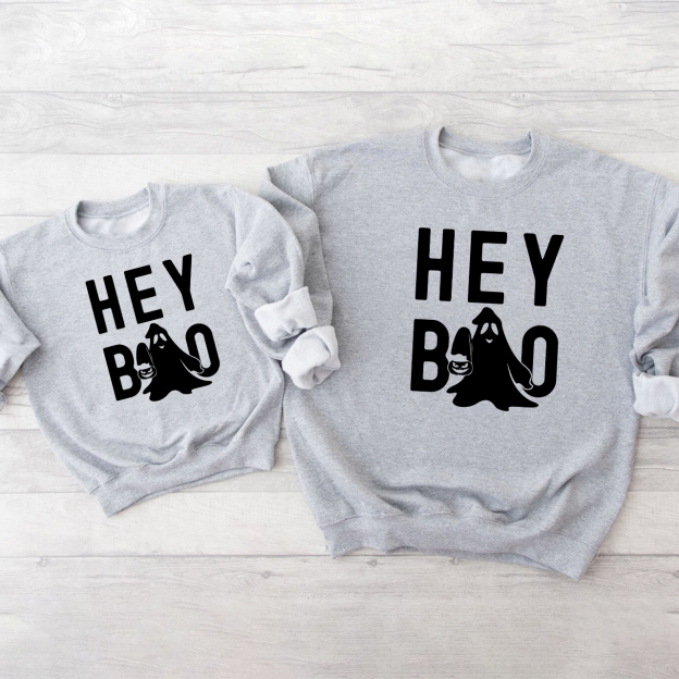 Halloween Hey Boo Carrying A Pumpkin Matching Family Sweatshirts