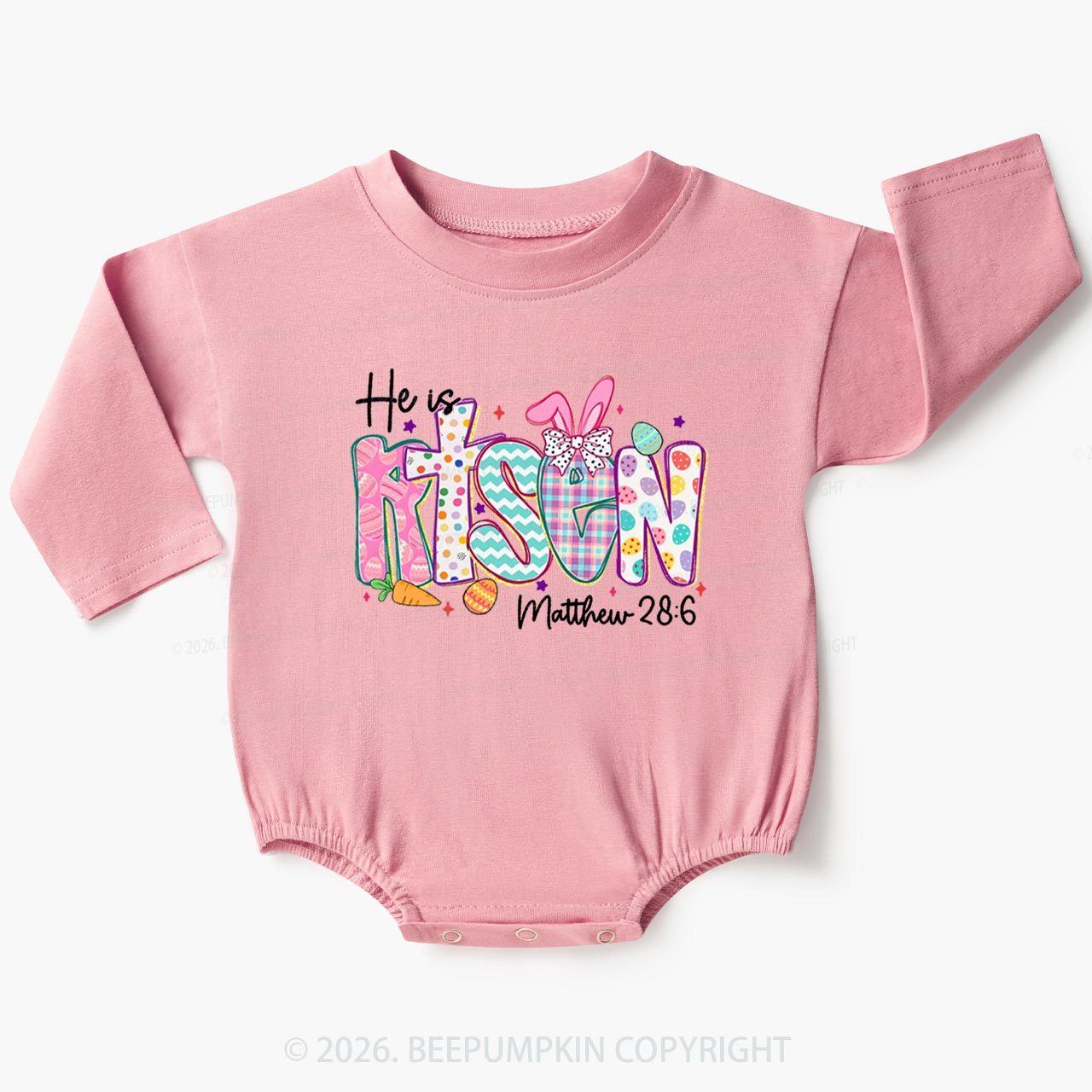 He Is Risen Christian Easter Baby Bubble Romper